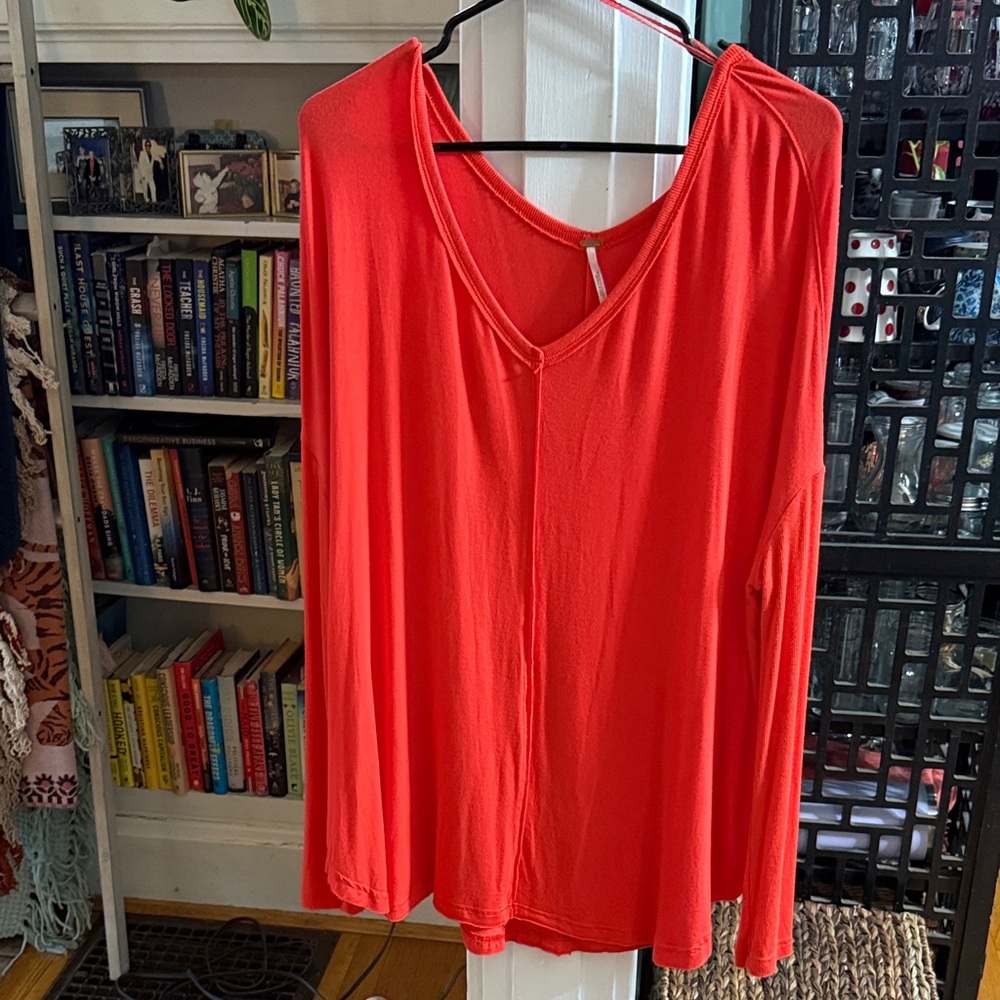 Free People Women's V-Neck vivid orange Top